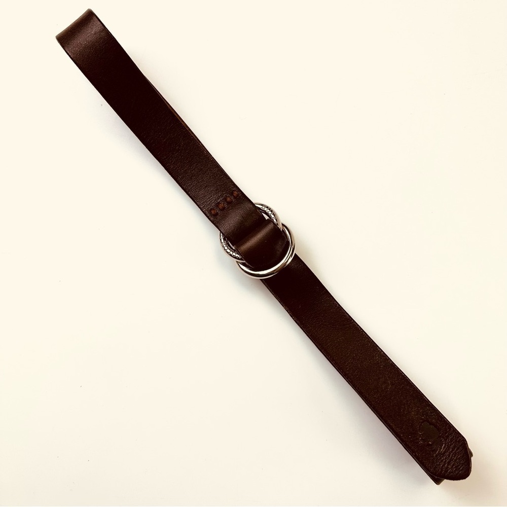 David Bitton brown leather adjustable jean belt S/M silver ring buckle